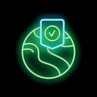 Neon icon of earth globe showing successful protection vector