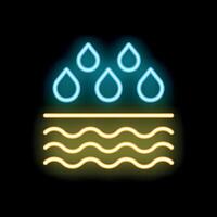 Neon icon of rain water falling on wavy surface vector