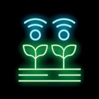 Neon icon of plants receiving signals representing smart farming technology vector