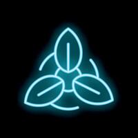 Neon sign showing three leaves rotating in circle on black background vector