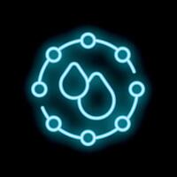 Neon icon of water saving technology showing two water drops inside a network vector