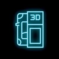 Neon icon of a 3d printer creating a document with text vector