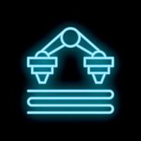 Neon industrial robot arm picking up product on assembly line vector