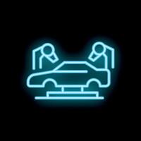 Automated assembly line building car in neon style vector