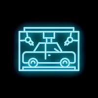 Neon sign of car manufacturing with robot arms on black background vector