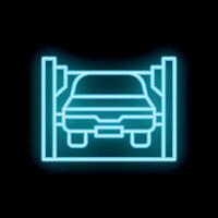 Neon icon of car parked between two pillars on black background vector