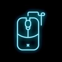 Blue neon sign computer mouse icon glowing against a black background vector