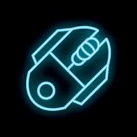 Blue neon sign icon of a computer mouse shining on black background vector