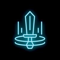 Neon blue sword appearing from magic circle glowing on black background vector