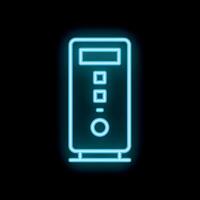 Blue neon computer case glowing against black background vector