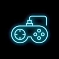 Neon game controller glowing on black background vector