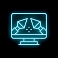 Neon icon of 3d modeling software showing two cameras focusing on object vector
