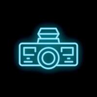 Neon icon of a camera flashing light with black background vector