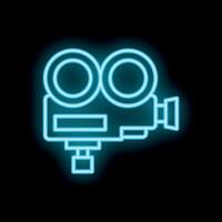 Neon sign showing vintage double lens camera filming vector