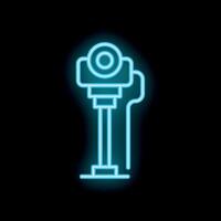 Neon icon of a security camera recording on a tripod vector