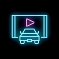 Neon icon of car watching on big screen vector