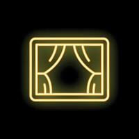 Neon yellow window with curtains glowing on black background vector