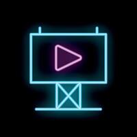 Neon billboard showing play button on dark background vector