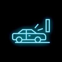 Neon style icon of car crashing into barrier for safety test vector