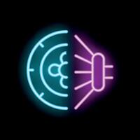 Neon icon of semiconductor chip manufacturing process using photolithography vector