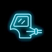Neon car door open sign with handle and window glowing blue vector