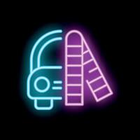 Neon icon of car passing through border crossing with barrier gate open vector