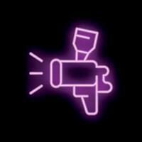 Neon style icon of a mechanic holding a grease gun shining a light on car trouble vector