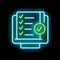 Neon icon of documents with check marks representing completed tasks vector