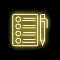 Neon yellow checklist with pen on black background vector