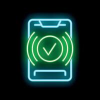 Neon icon of smartphone showing nfc payment confirmation vector