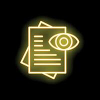 Neon icon of eye watching over documents for privacy and security vector