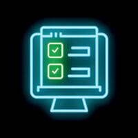 Neon online survey on computer screen icon illustrating user engagement vector