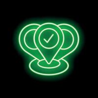 Neon green checkmark location pin showing correct place vector