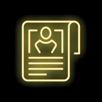 Neon icon of curriculum vitae document glowing on black background vector