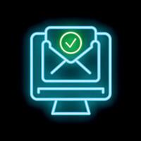 Neon icon of an email marketing campaign validated on a computer screen vector