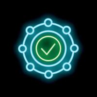 Neon icon of network security showing validated connection with check mark vector