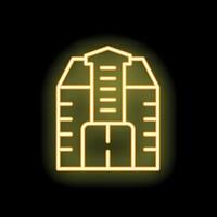 Yellow neon icon of a building with an open door on a black background vector