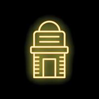 Glowing neon sign depicting a building with observatory dome on top on a black background vector