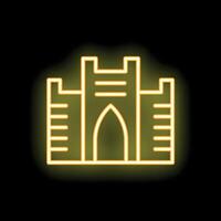 Neon yellow medieval castle glowing on black background vector