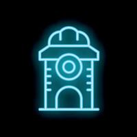 Neon sign representing construction site with hard hat on top of building vector