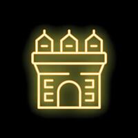 Glowing neon icon of medieval castle gate on black background vector