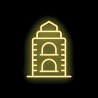 Neon yellow building with arch windows shining on black background vector