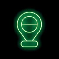 Green neon pin showing location with minus sign on black background vector