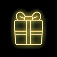 Neon gift box shining on black background vector