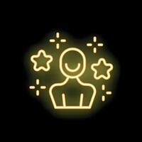 Neon icon of person surrounded by stars representing customer satisfaction vector