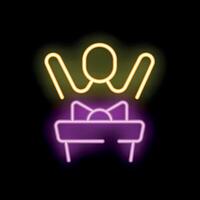 Neon icon of a crown floating over a gift box vector
