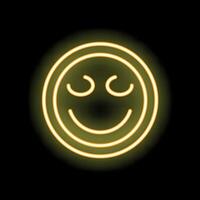 Yellow neon sign showing smiling face with closed eyes on black background vector