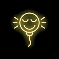 Yellow neon balloon shining with happy face on black background vector