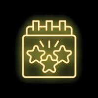 Neon yellow calendar with three stars for important day reminder vector