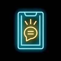 Neon smartphone displaying chat bubble with exclamation mark vector